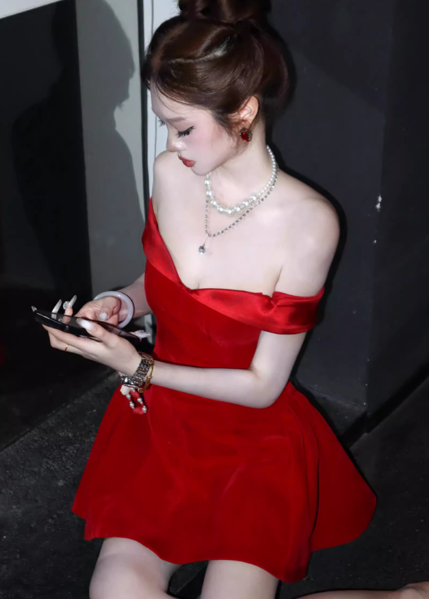 Charming Burgundy A Line Off the Shoulder Satin Short Homecoming Dress Cocktail Dress SH3668