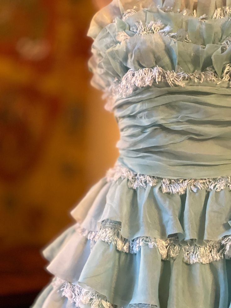 1940s Teal Vintage A Line Strapless Layered Organza Gown Homecoming Dress SH3661