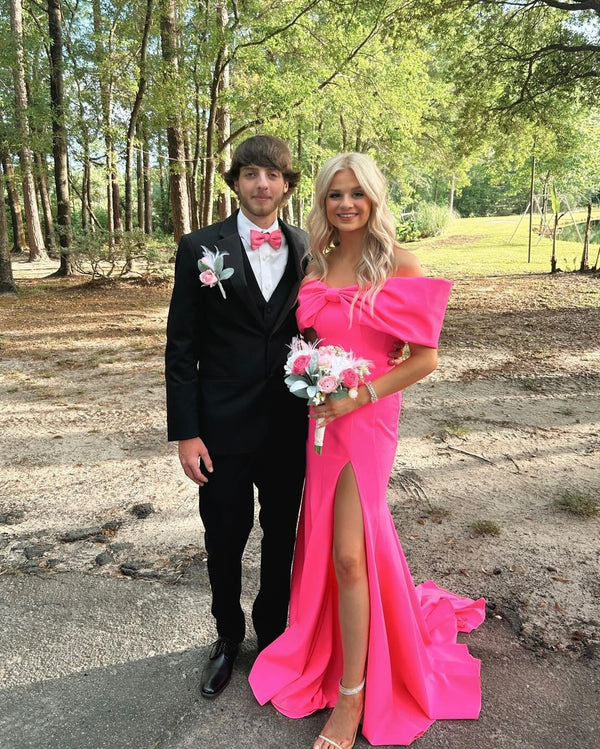 Mermaid Off Shoulder Bow Knot Long Party Prom Dress Slit Evening Dress SH1478