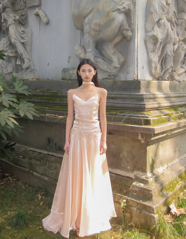 Unique Light Pink A Line Strapless Organza Long Prom Dress 16th Birthday Dress SH4193