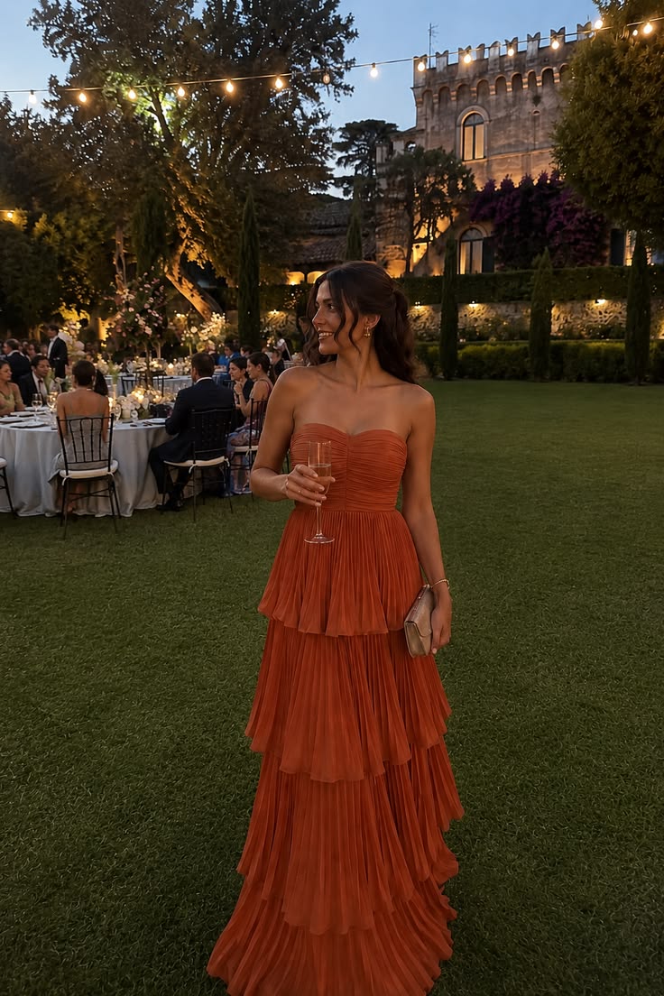 Orange A Line Sweetheart Neck Layered Chiffon Long Prom Dress Date Dress SH7021