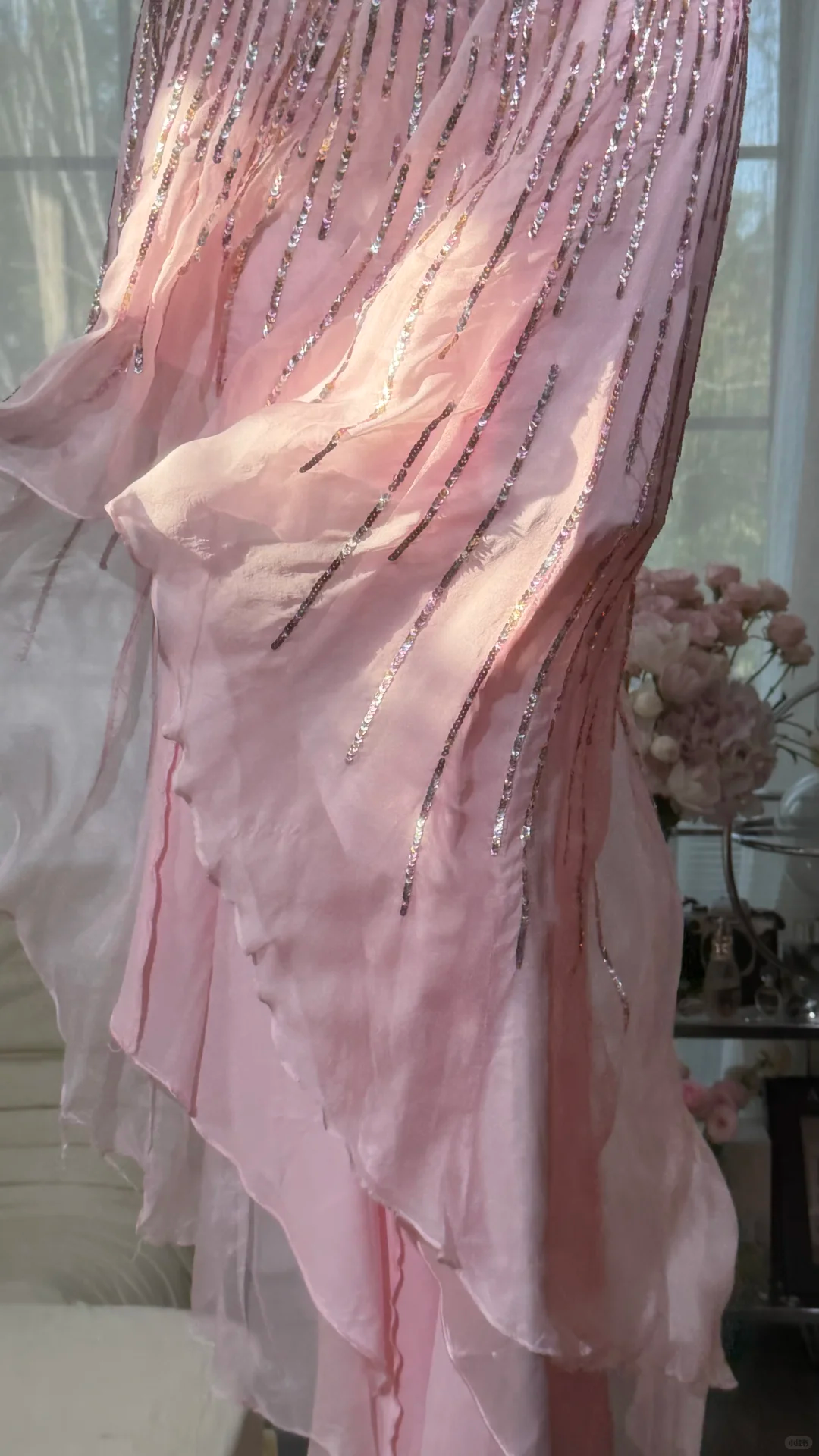 Pink Fairy A Line Strapless Shiny Sequin Chiffon Prom Dress Graduation Prom Dress SH5341