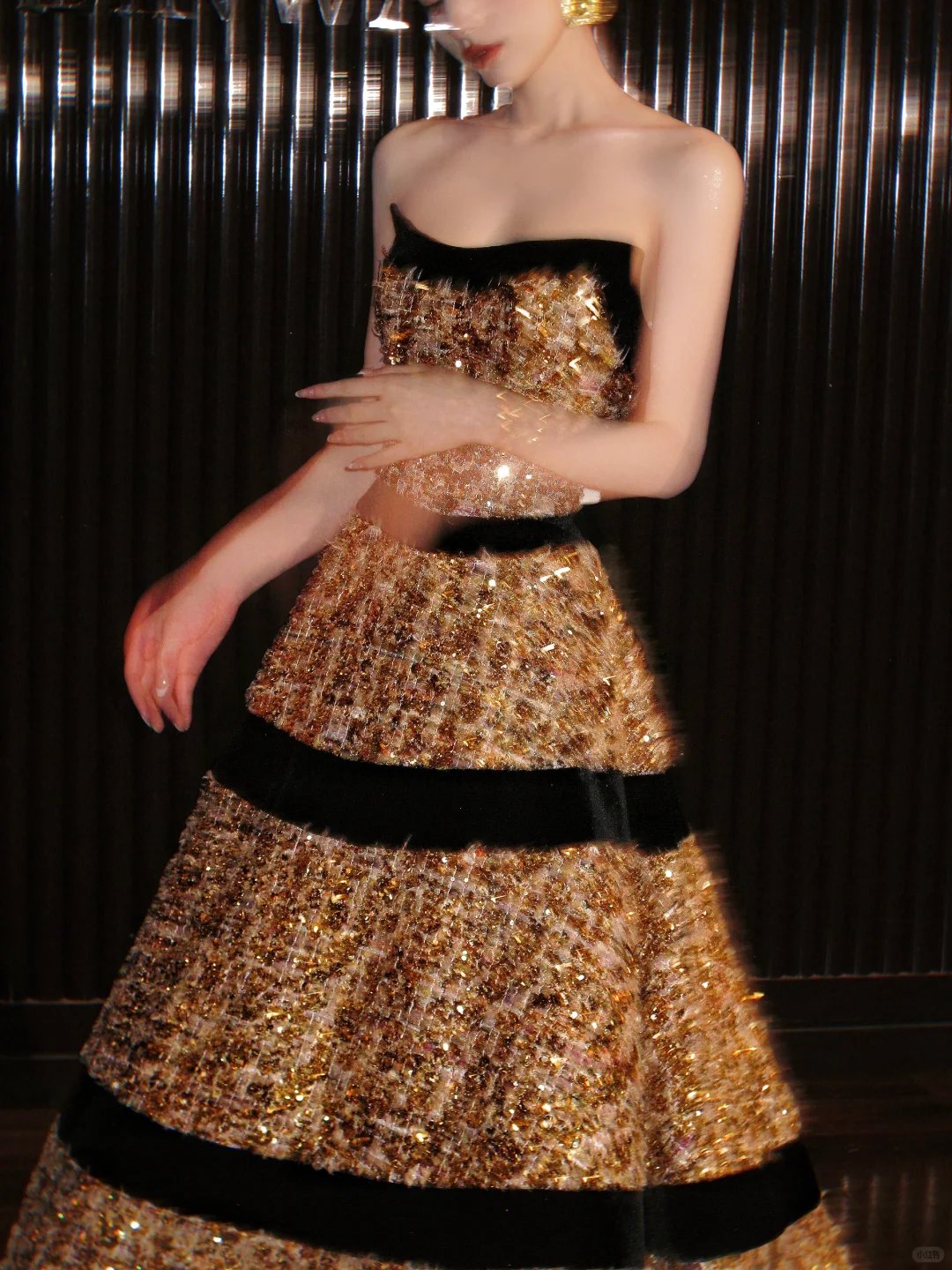 Shiny Golden Sequin Ball Gown Strapless Long Party Dress Prom Dress Formal Dress SH3853