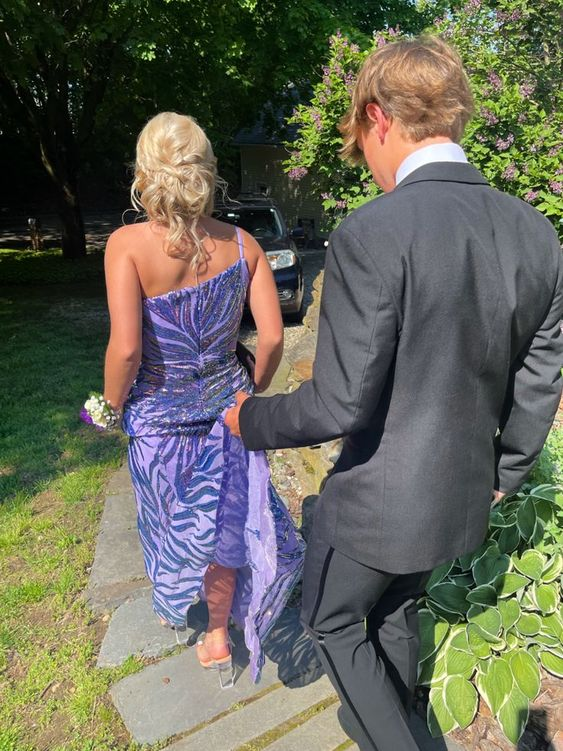 Purple Mermaid One Shoulder Satin Long Prom Dress Evening Dress SH956