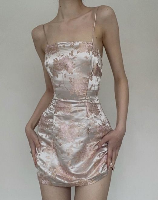 Charming Sheath Spaghetti Strap Light Pink Print Satin Short Homecoming Dress Mini Dress SH8021