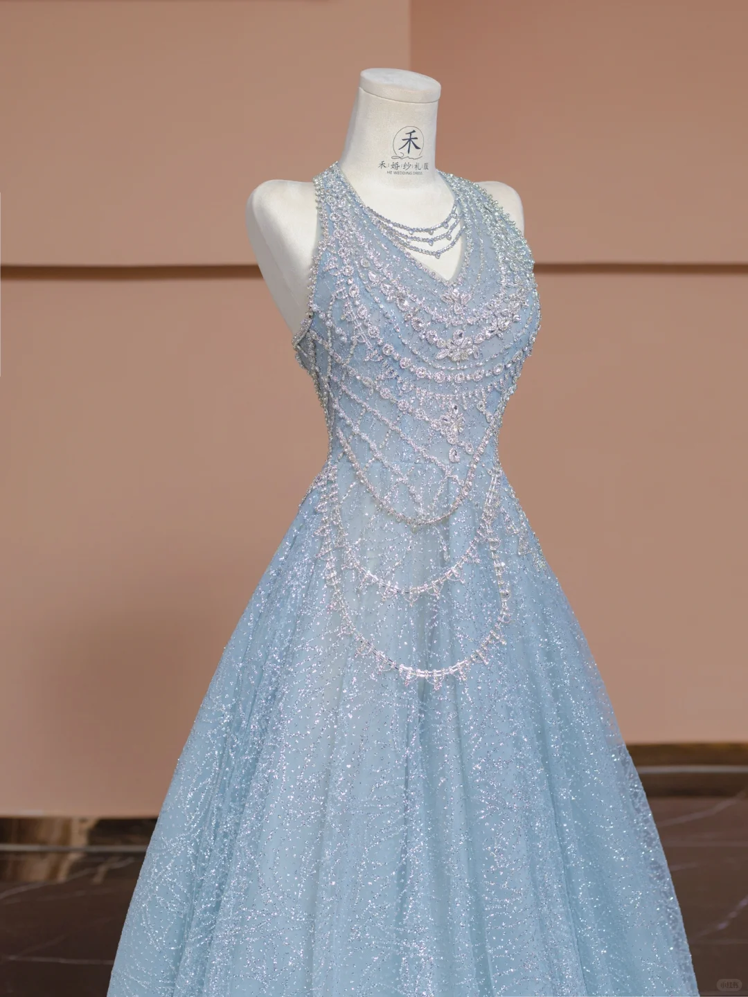Dreamy Baby Blue A Line Halter Sequin Beaded Tulle Long Prom Dress Party Dress SH4362