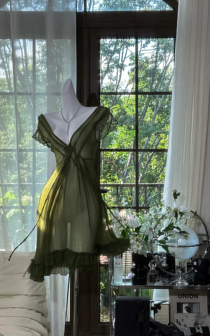 Sexy Dark Green Flowy A Line V Neck Chiffon Short Homecoming Dress Cocktail Dress SH3726