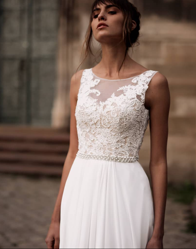 Beautiful A Line Exquisite Pearl Lace Chiffon Long Wedding Dress Prom Dress SH6039