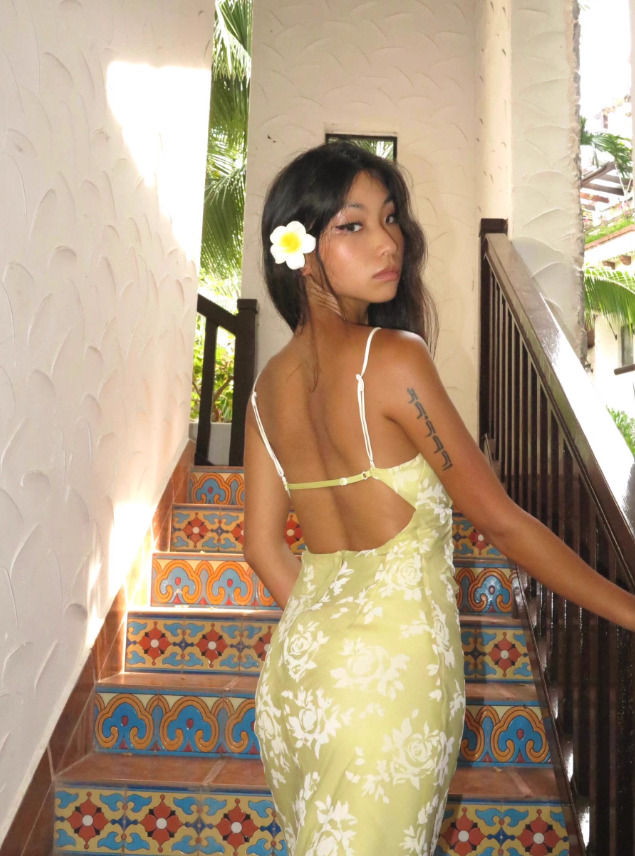 Cute Yellow A Line Spaghetti Strap Print Floral Satin Prom Dress Wedding Guest Dress SH4388