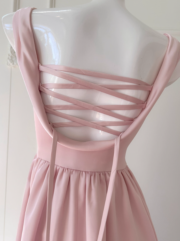 Gentle Pink A Line Straps Pleated Satin Homecoming Dress SH4507