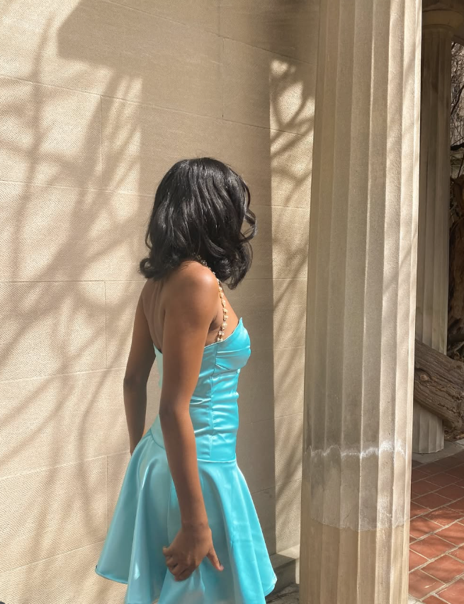 Cute Blue A Line Pearl Spaghetti Strap Satin Homecoming Dress Cocktail Dress SH4000