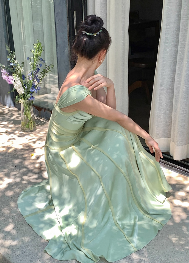 Elegant Green A Line Spaghetti Strap Chiffon Long Prom Dress Party Dress SH4036