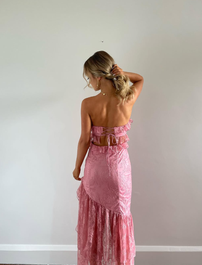 Sexy Strapless Lace Ruffle Prom Dress Long Party Dress SH816