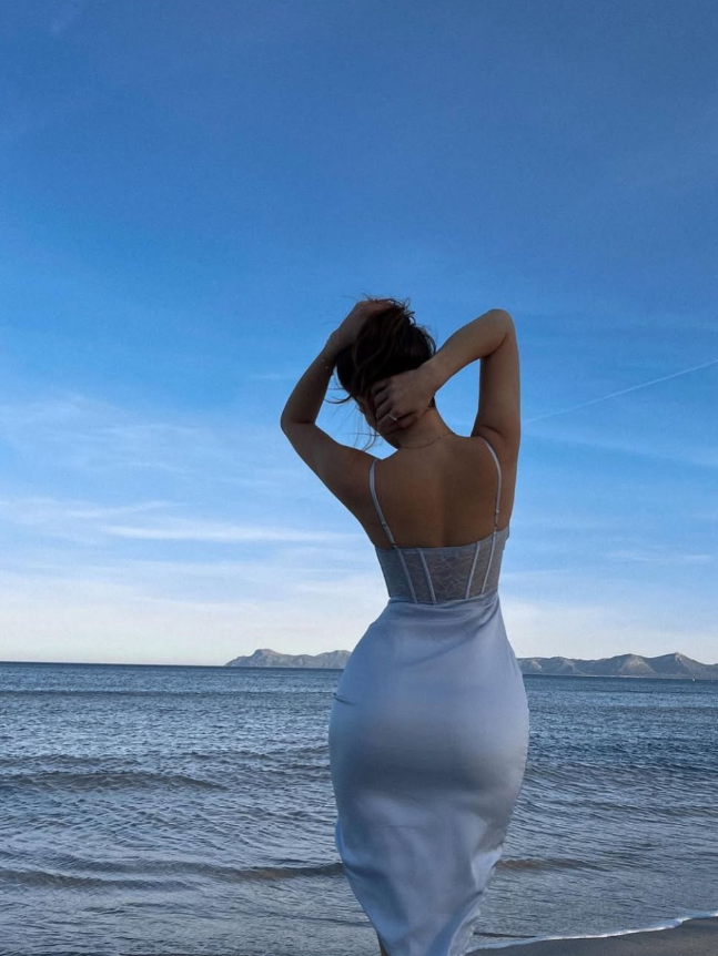 Baby Blue Sheath Spaghetti Strap Lace Satin Homecoming Dress Birthday Dress SH3949