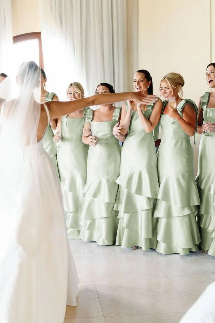 Baby Blue Mermaid Straps Tiered Satin Prom Dress Bridesmaid Dress SH2606