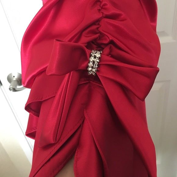 Sexy A Line Halter Red Satin Open Back Homecoming Dress Cocktail Dress SH3363