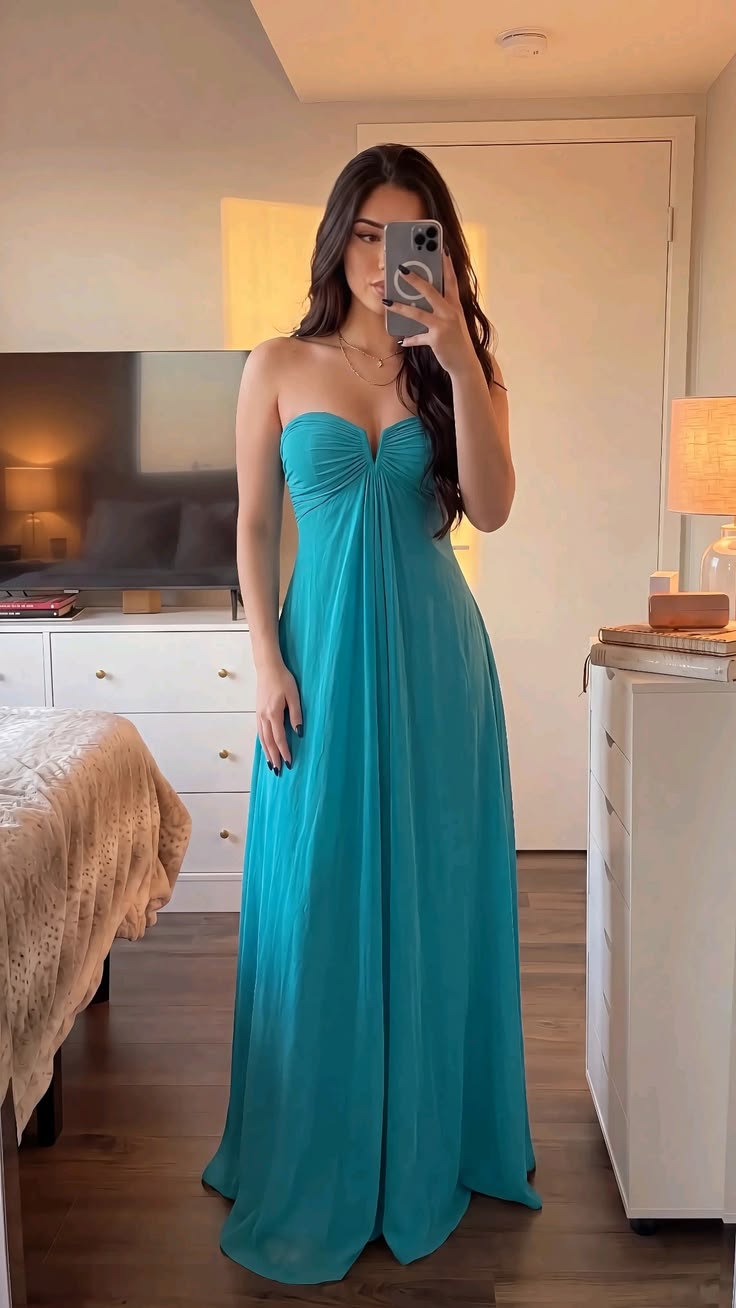 Peacock Blue A Line Sweetheart Neck Chiffon Prom Dress Evening Dress SH7588