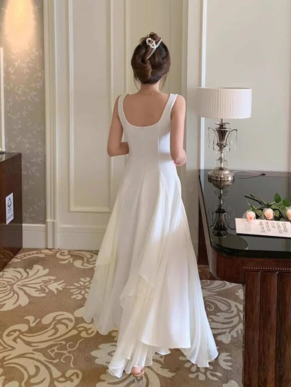 White Elegant Irregular Hem Long Prom Dress SH761