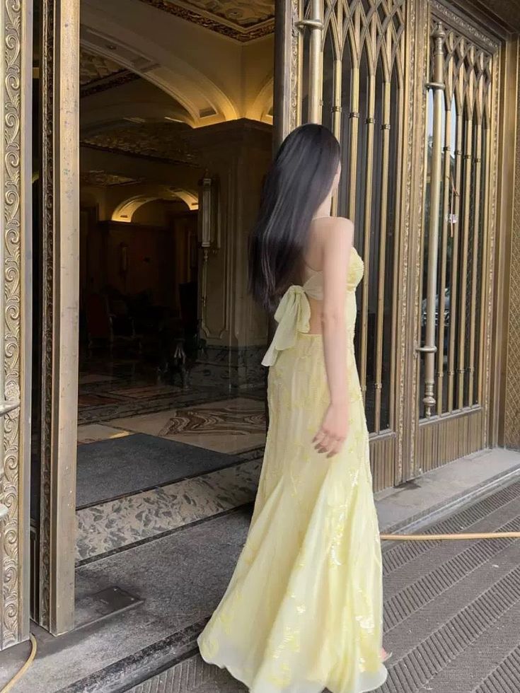 Elegant Mermaid Spaghetti Straps Yellow Chiffon Long Prom Dresses Evening Dress SH2838