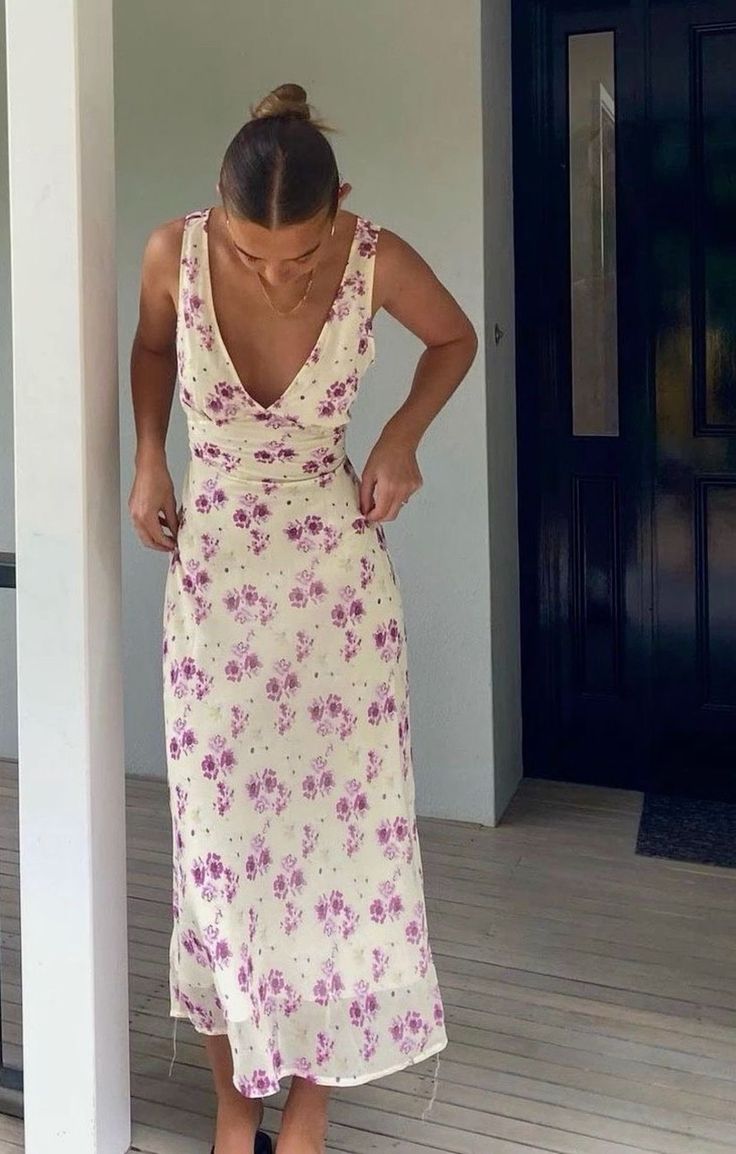 Simple A Line V Neck Print Floral Chiffon Prom Dress Evening Dress SH1604