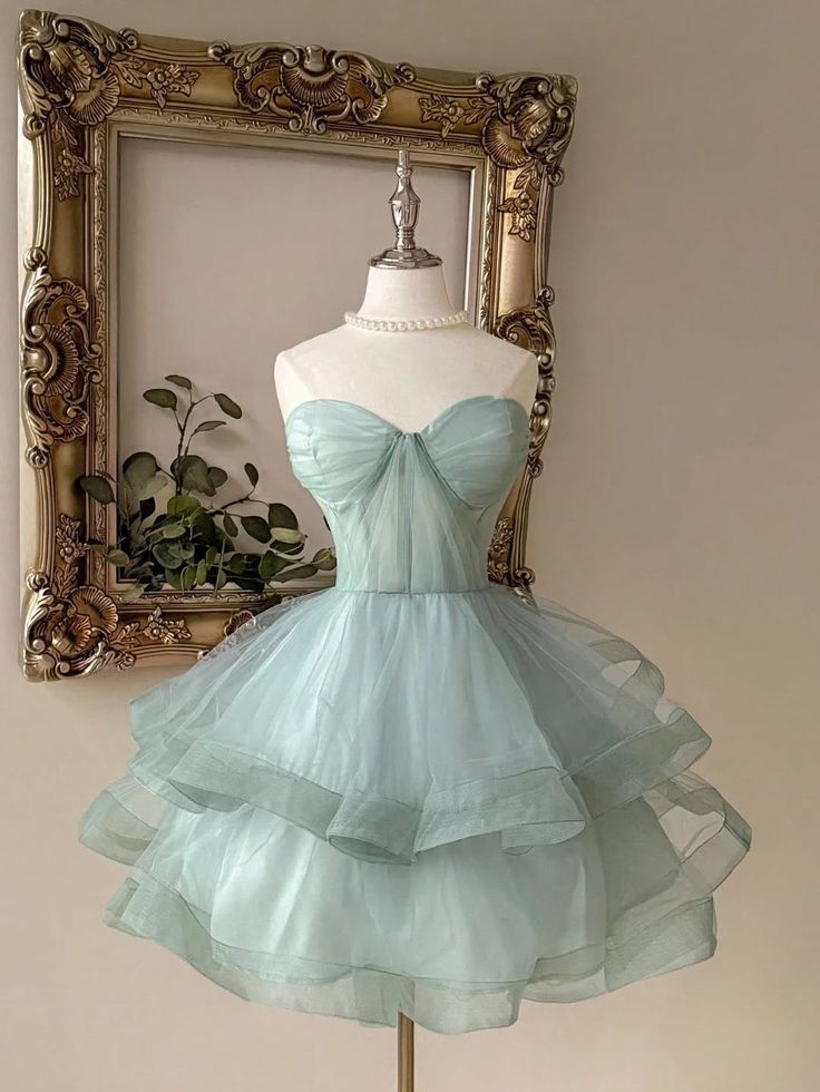Pretty Blue A Line Sweetheart Neck Tulle Short Homecoming Dress Outfits SH5818