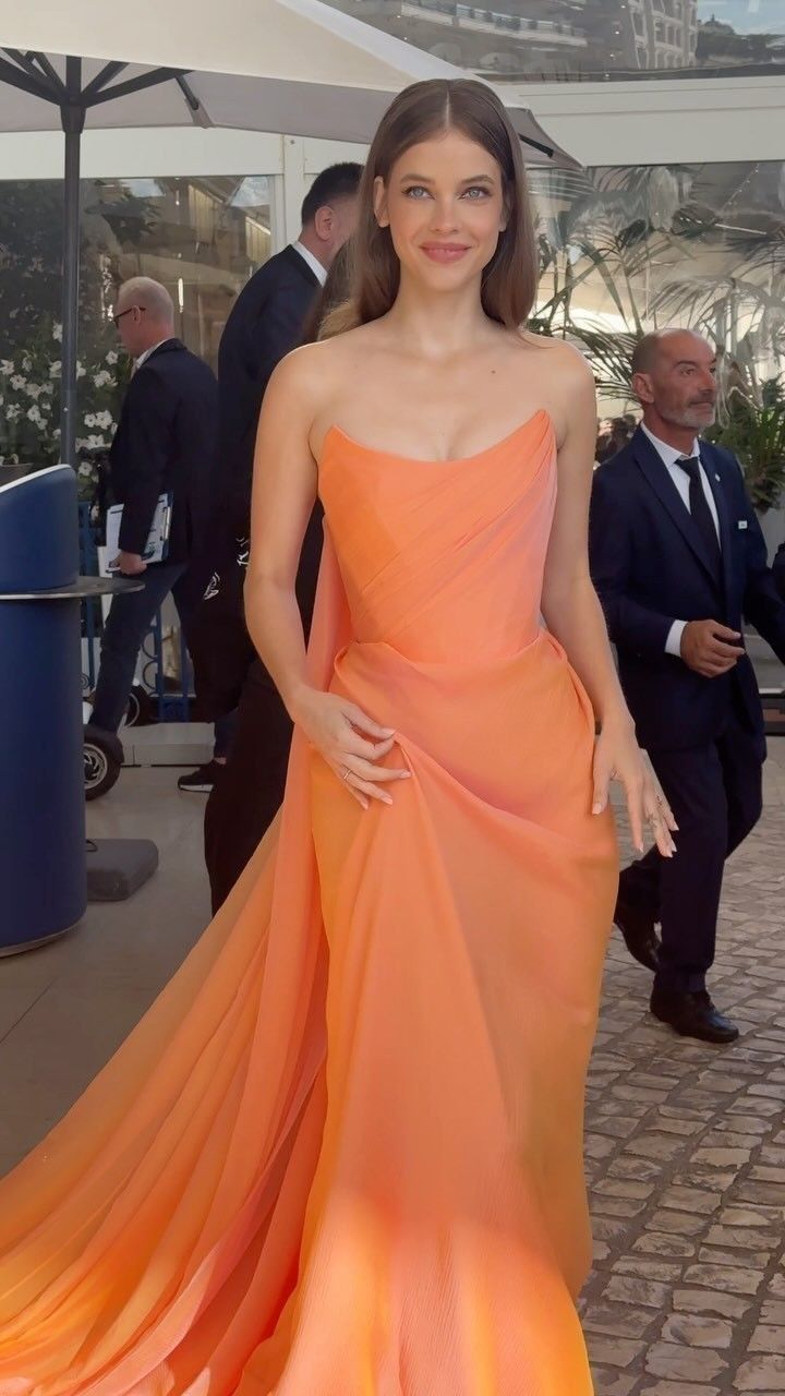 Orange Sheath Strapless Chiffon Long Party Dress Prom Dress SH3975