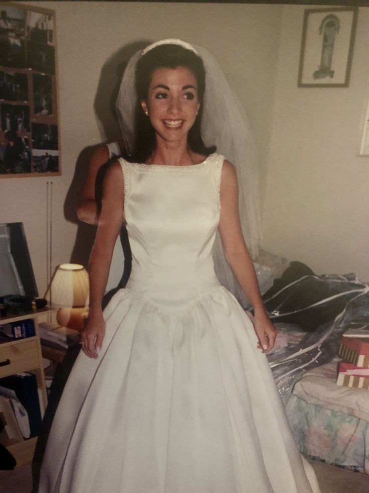 Vintage Cute A Line Beaded Simple Satin Long Wedding Dress SH8244