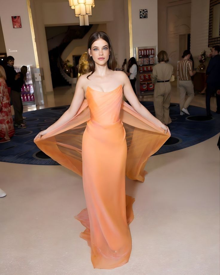 Orange Sheath Strapless Chiffon Long Party Dress Prom Dress SH3975