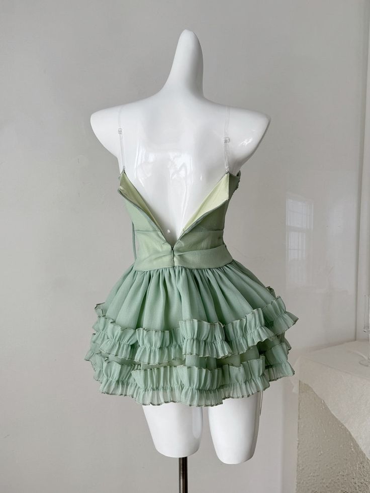 Flowy A Line Strapless Layered Green Chiffon Short Homecoming Dress Cocktail Dress SH3175