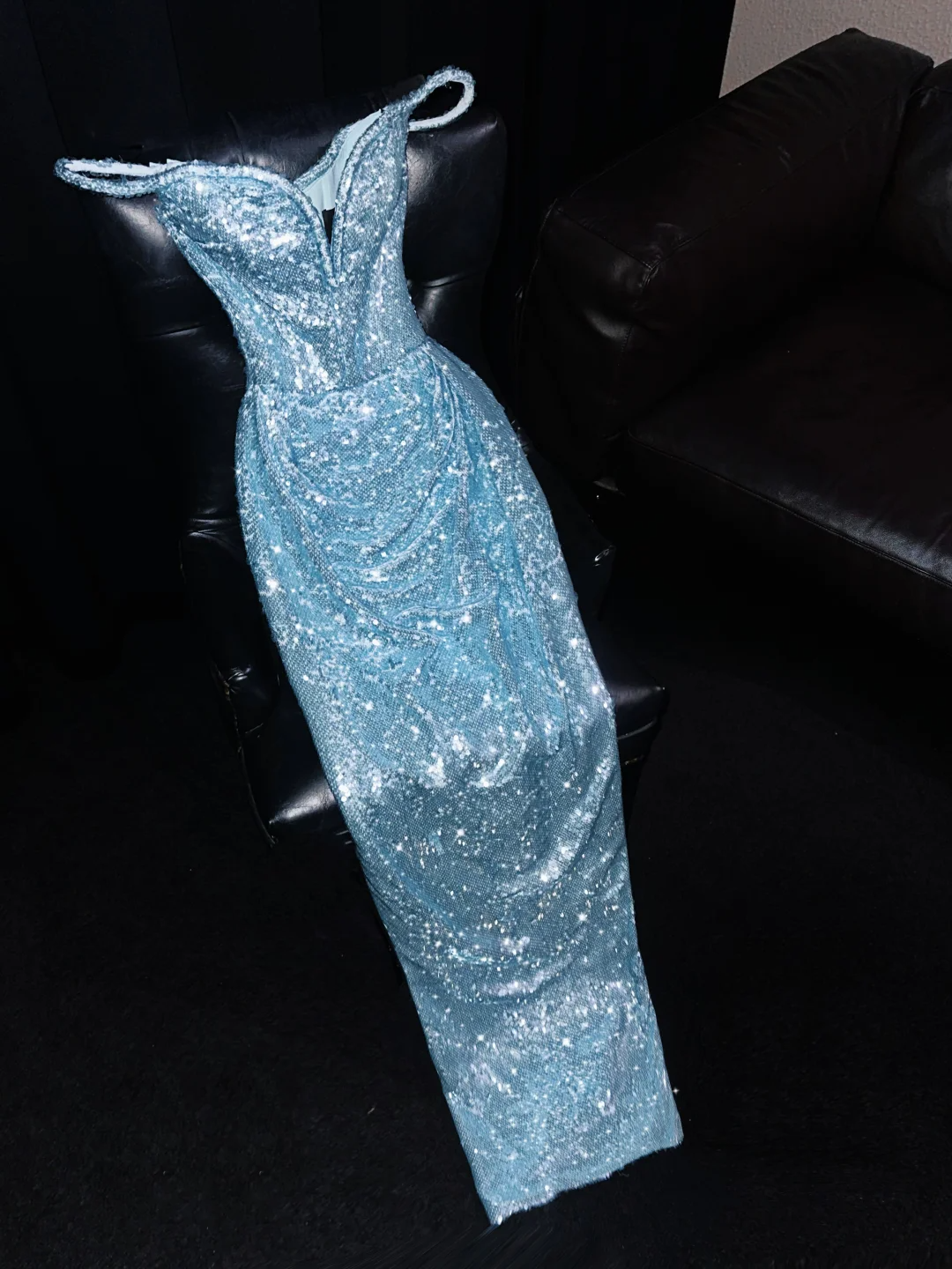 Stunning Blue Sheath Off the Shoulder Sequin Long Prom Dress Evening Dress SH2442