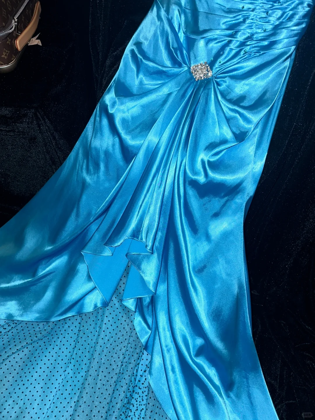 Stunning Mermaid Sweetheart Neck Beaded Sequin Blue Satin Long Prom Dress Evening Dress SH3157