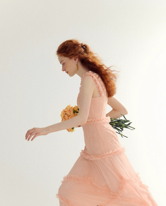 Orange-pink A Line Spaghetti Strap Lace Long Prom Dress Party Dress SH4146
