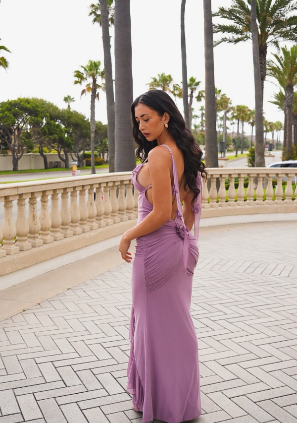 Sexy Grape Purple Sheath Straps Chiffon Open Back Prom Dress Party Dress SH3978