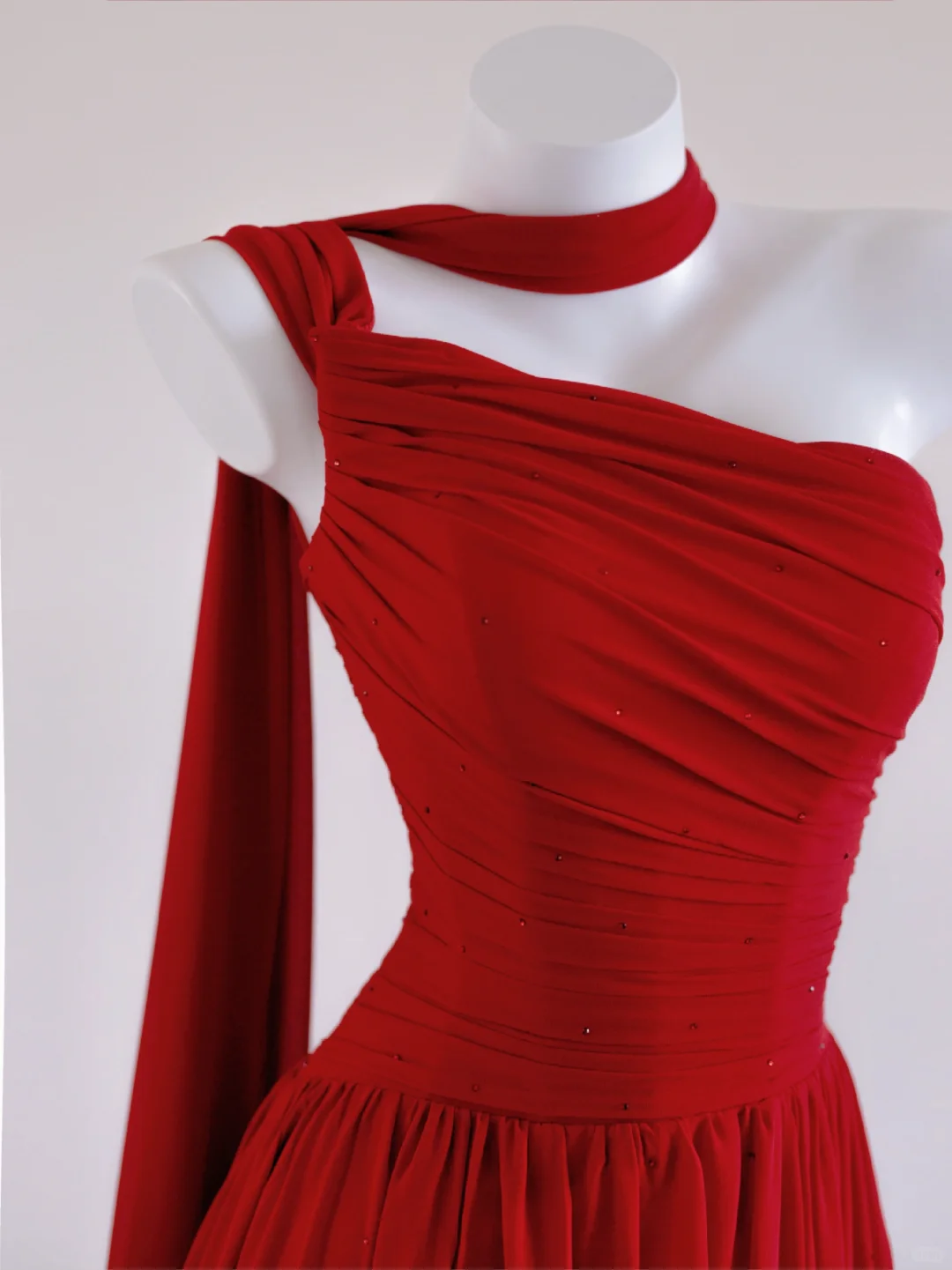 Flowy Red A Line One Shoulder Chiffon Long Prom Dress Party Dress SH4364