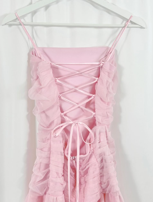 Pink Layered Tulle Pleated Short Homecoming Dress Birthday Dress Outfits SH3539