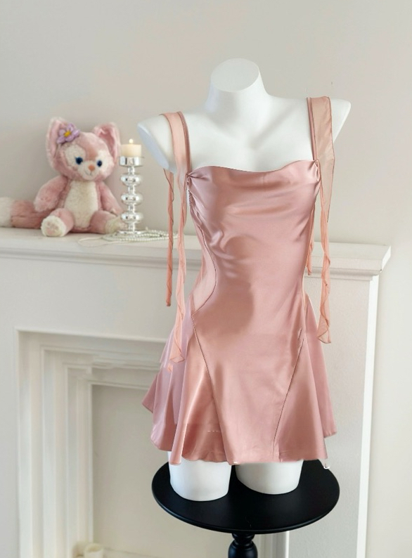 Sage Green Gentle A Line Spaghetti Strap Satin Mini Homecoming Dress Cocktail Dress SH3427
