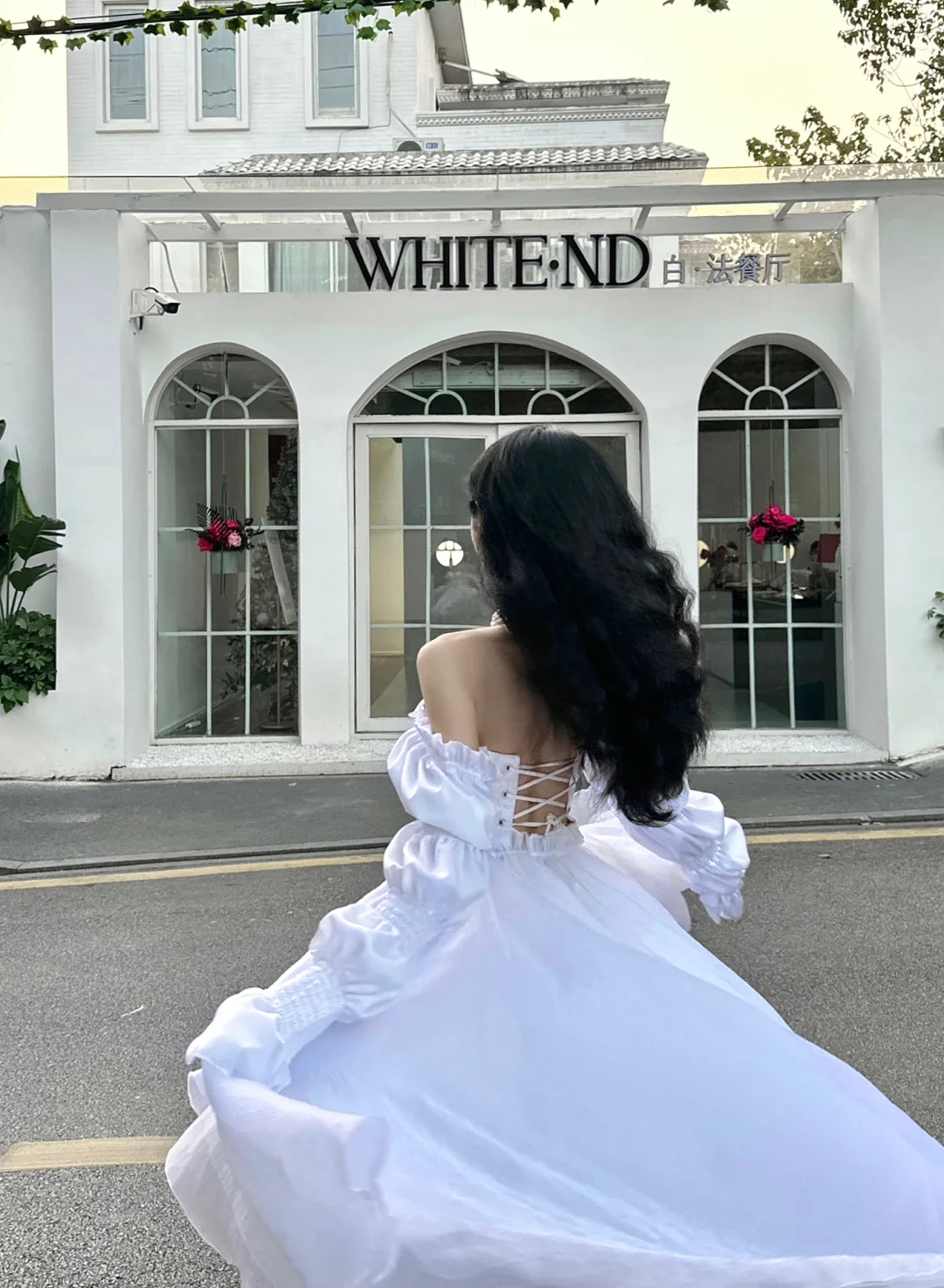 Princess White A Line Long Sleeve Chiffon Satin Long Sweep Party Dress Evening Dress SH3406