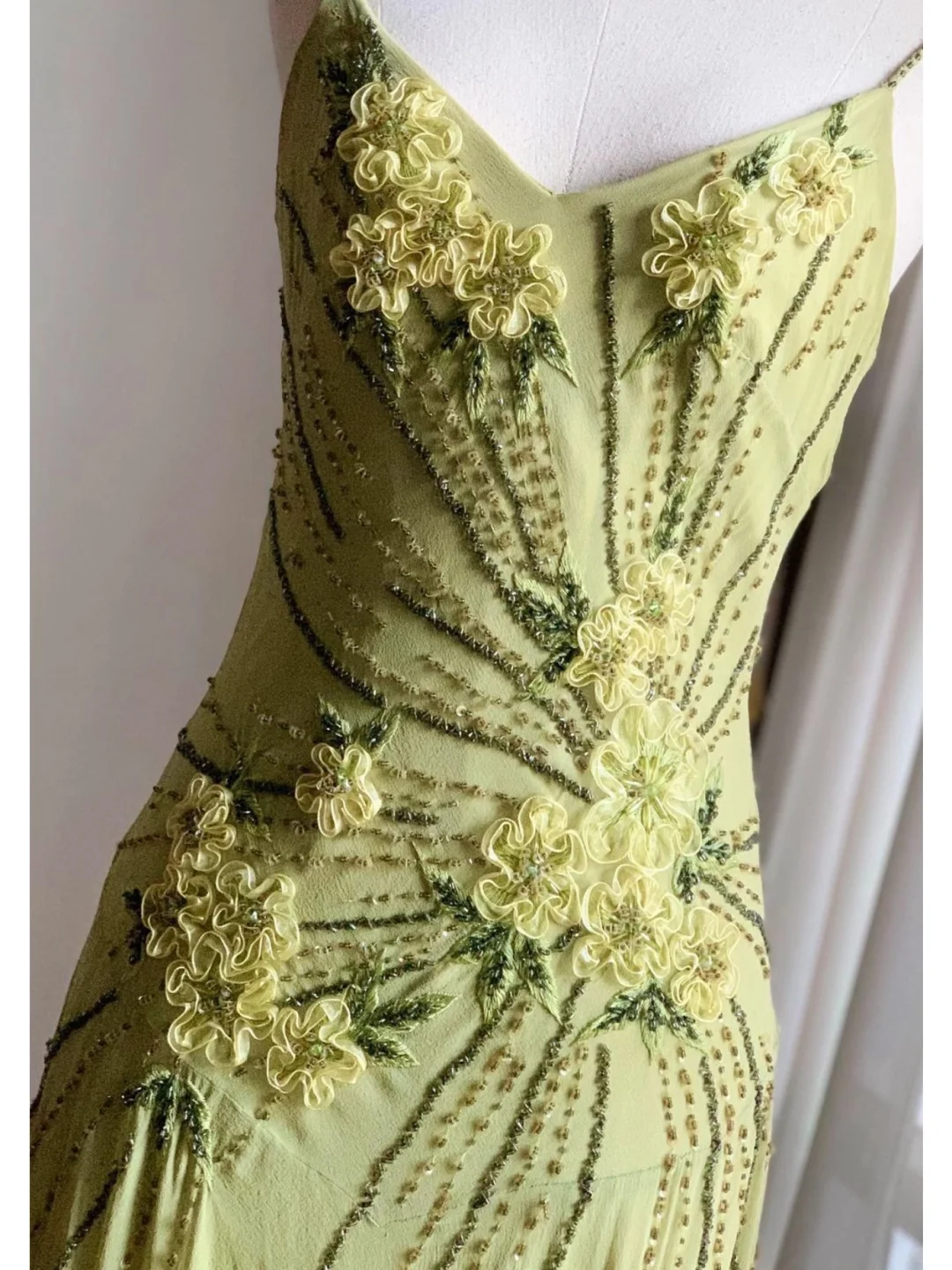 Vintage Mermaid Spaghetti Strap Beaded Flower Chiffon Party Dress Evening Dress SH3344