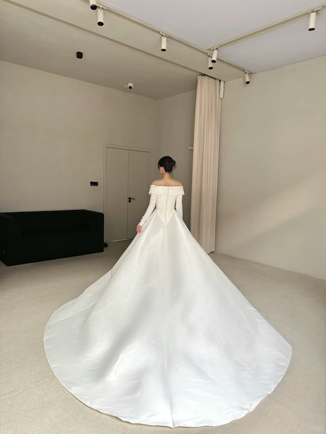 Unique Mermaid Long Sweep Pleated White Simple Satin Long Sweep Wedding Dress SH4758