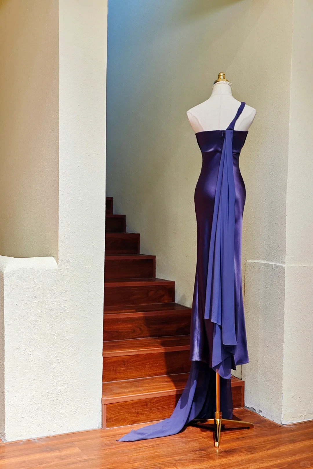 Vintage Purple Sheath One Shoulder Satin Chiffon Long Prom Dress SH5210