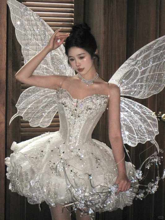 Silver Sequin Beaded Floral Tulle Mini Homecoming Dress Cocktail Dress SH3449