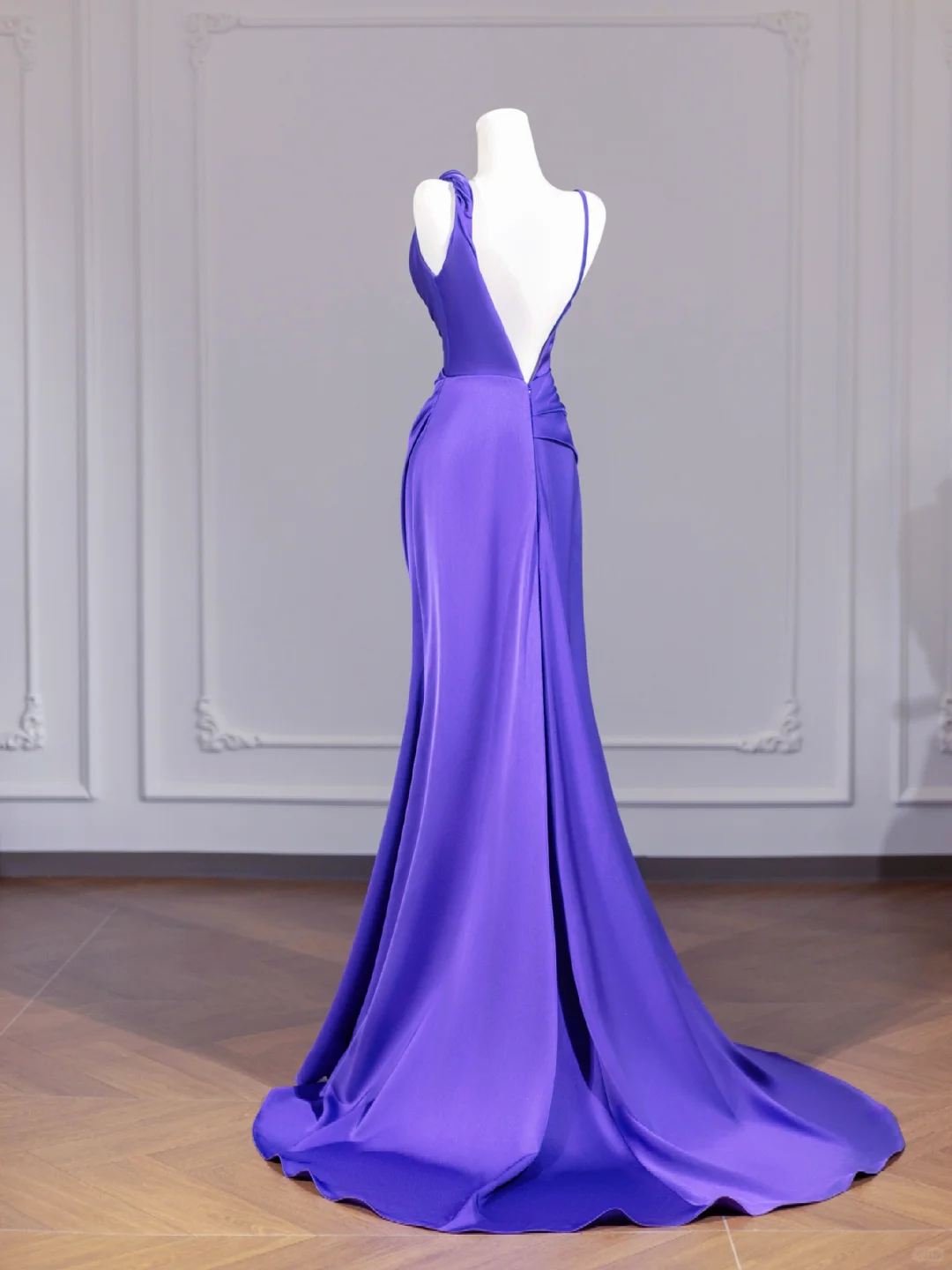 Stunning Purple Mermaid Spaghetti Strap Satin Long Prom Dress Party Dress SH4361