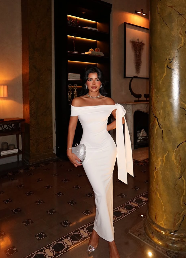 Elegant Sheath Off the Shoulder Satin Prom Dress Formal Dress Party Dress with Bow SH3747