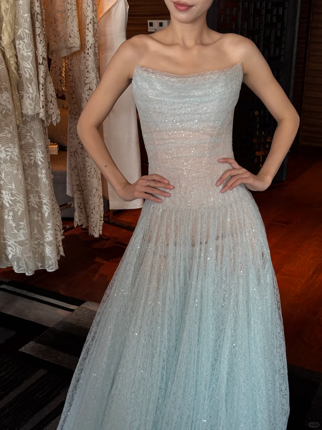 Romantic Blue A Line Strapless Sequin Tulle Long Prom Dress Gown Dress SH3582