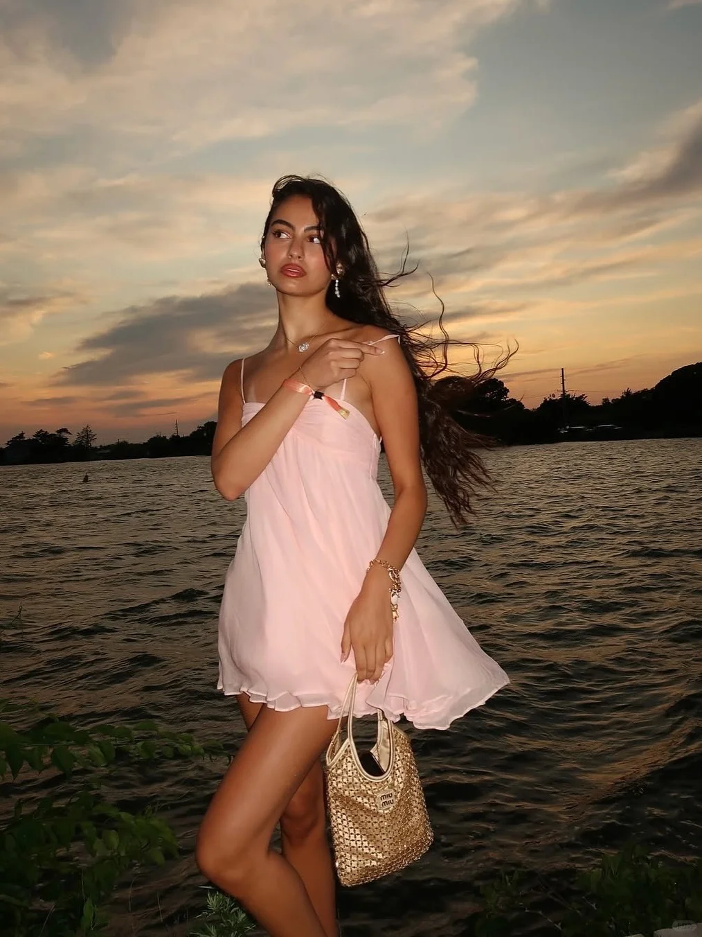 Pink A Line Spaghetti Strap Chiffon Short Vacation Dress Beach Dress Outfits SH4235