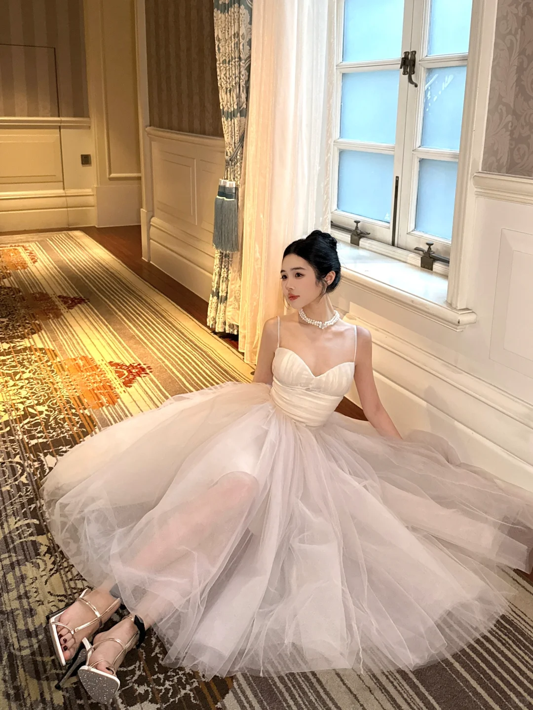 Princess A Line Spaghetti Strap White Tulle Birthday Dress Party Dress SH3400
