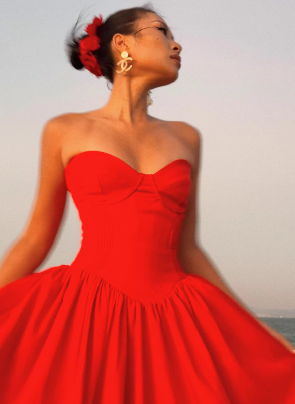 Warm Red A Line Sweetheart Neck Satin Prom Dress 21th Birthday Dress SH4381