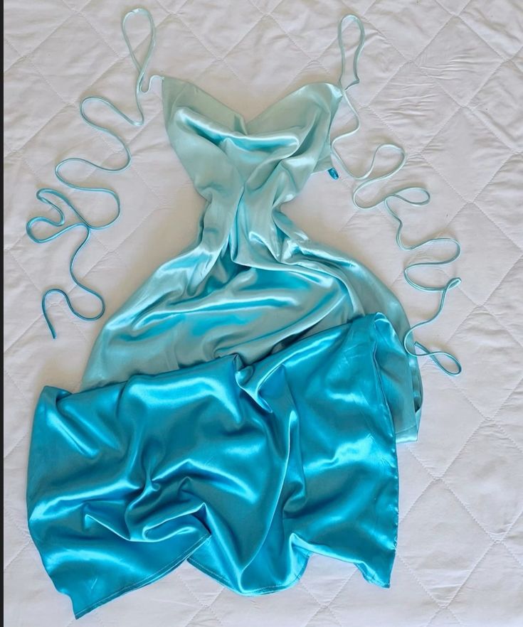 Gentle Blue Ombre A Line Spaghetti Strap Satin Prom Dress Party Dress SH3999