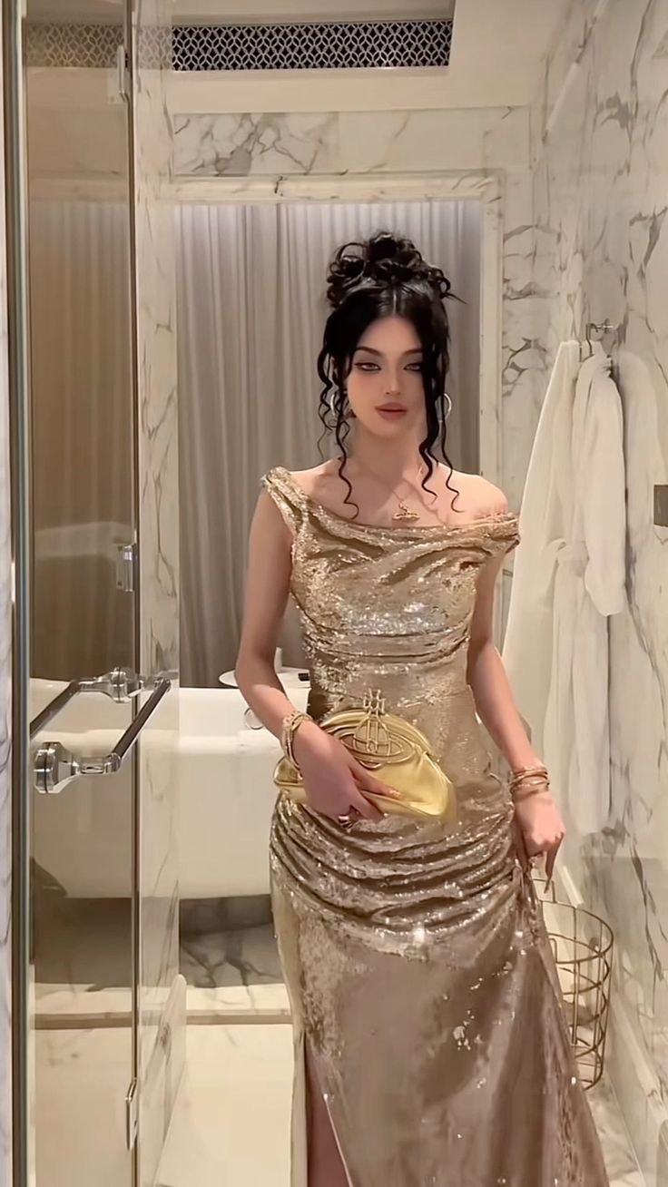 Shiny Mermaid Gold Sequin Long Prom Dress Cocktail Dress with Slit SH3212