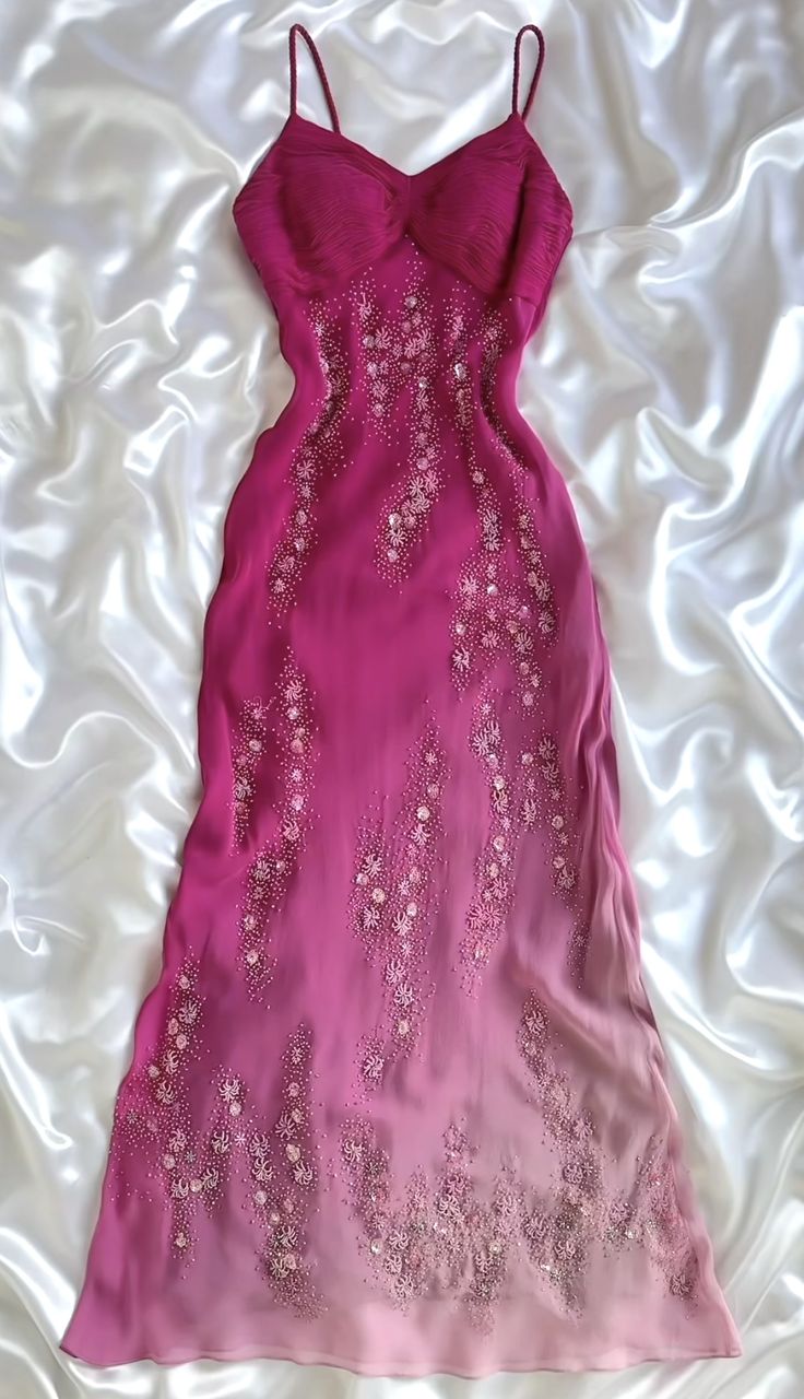 Vintage A Line Spaghetti Strap Exquisite Beaded Ombre Chiffon Prom Dress Wedding Guest Dress SH4424